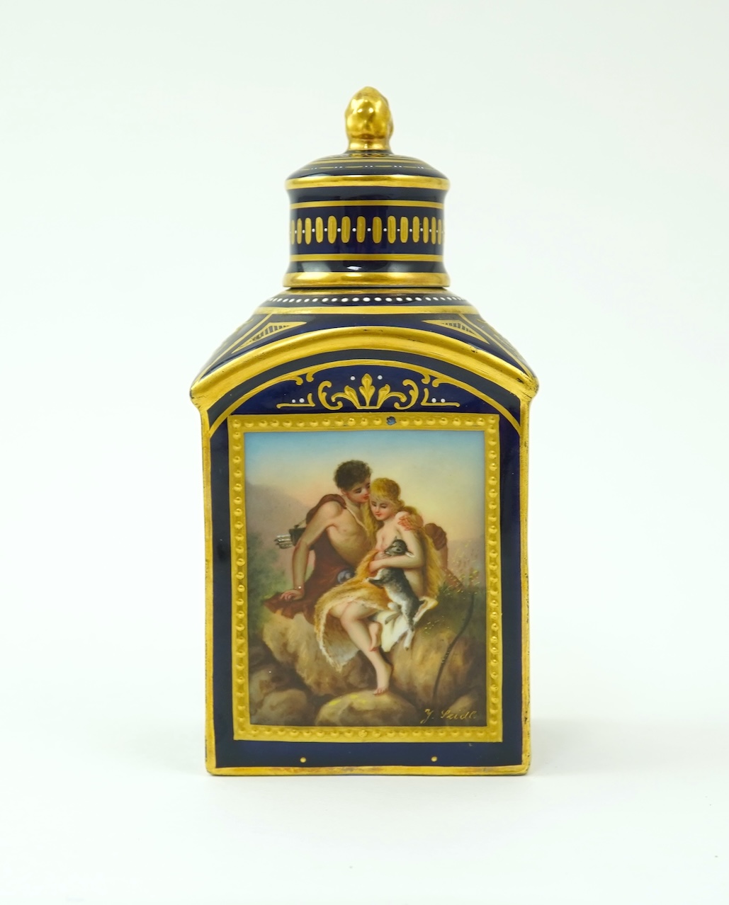 A Vienna style porcelain tea caddy and cover, late 19th century